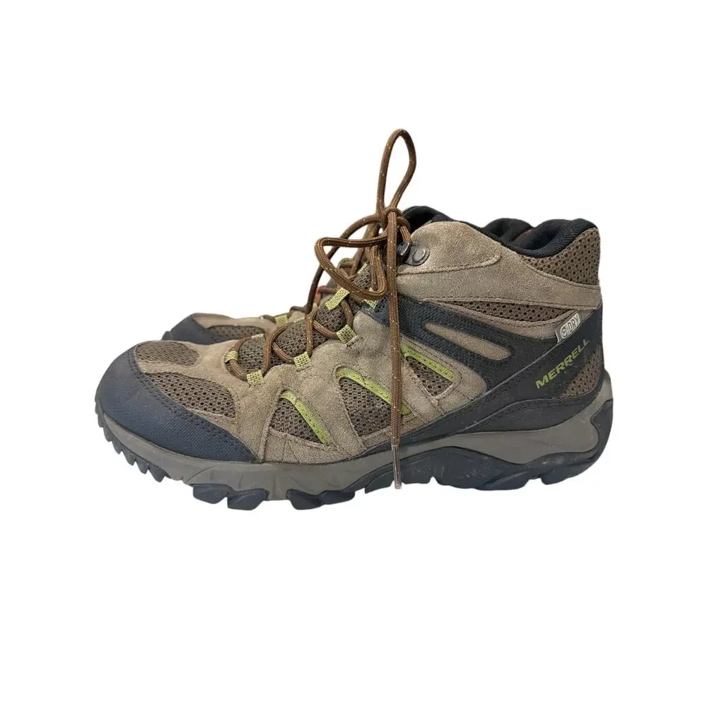 Merrell Men's 10.5 Outmost Mid Vent hiking boots gray green black suede Vibram